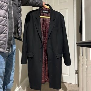 Black Rivet Black Trench Coat with Burgundy Lining